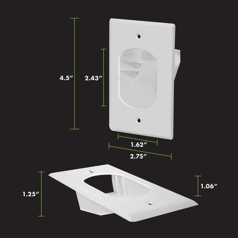 TOPGREENER Recessed Low Voltage Cable Wall Plate for Home Theaters, Size 1-Gang 4.50" x 2.75", Polycarbonate Thermoplastic, TG8881-4PCS, White (4 Pack) - Image 2